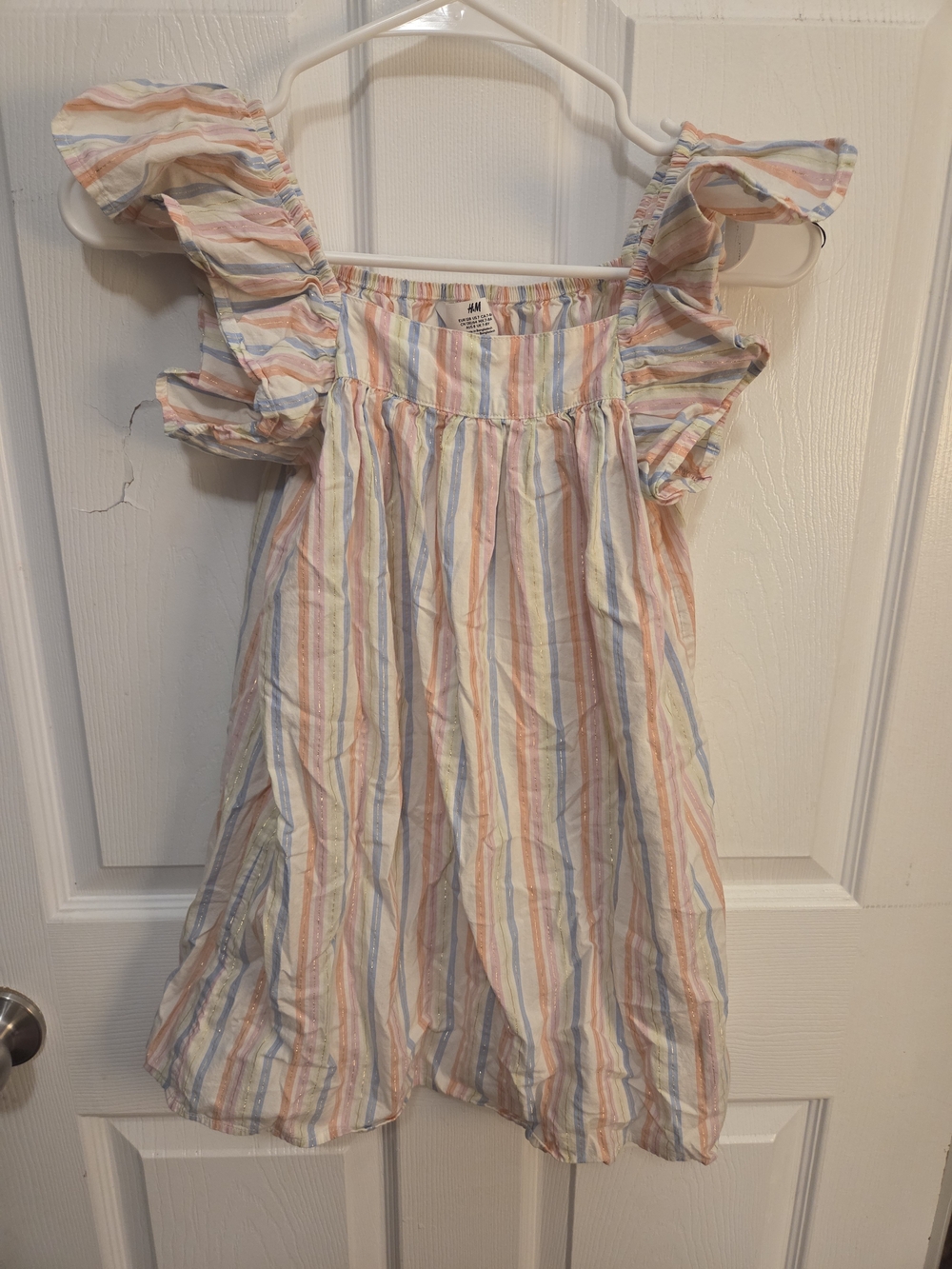 H&M Pastel Multi-Stripe Ruffle-Sleeve Dress